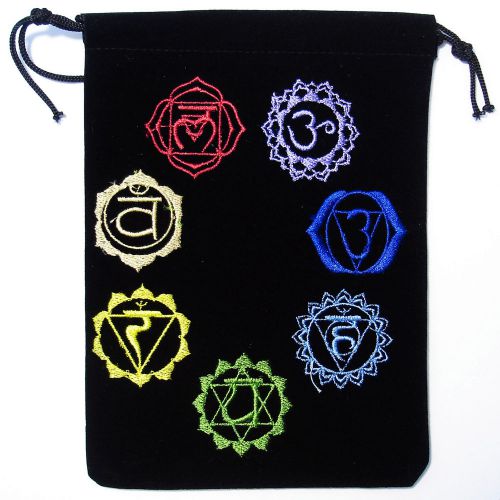 Pouch - xl chakra symbols w/drawstring - 7 x 5 velour bag for sale