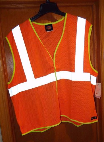 Nwt ~ men&#039;s l/ xl ~ dickies high visibility ansi class 2 orange mesh safety vest for sale