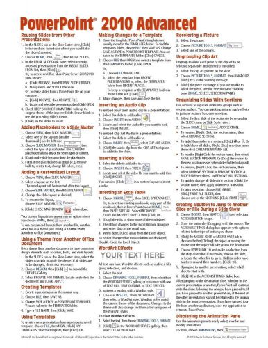Microsoft PowerPoint 2010 Advanced Quick Reference Guide~CHEET SHEET~TIPS~OFFICE