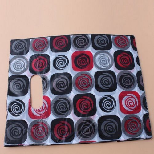 500x Retail Nice Red Black Rose Flower Style Carrier Bag Shopping Plastic Bags D