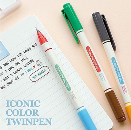 Iconic Color Twin Pen Set Double Sided  2 Way 6 Colors 0.4mm