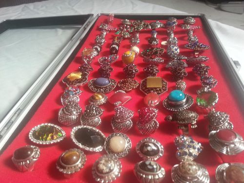72 ladies rings costume jewelry with glass case , junk jewelry lot , wholesale
