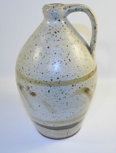Antique Art Pottery Beige Stoneware Jug jar with print Engraving Under jug