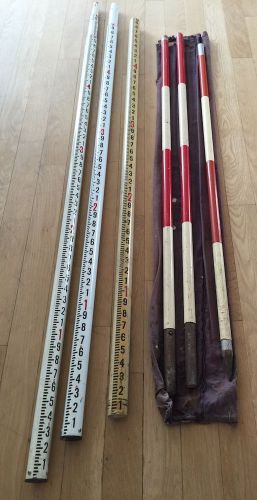lot of vintage Surveying Grade Rods - 25&#039;, 15&#039;, 9&#039; - plus 12&#039; steel pole in bag