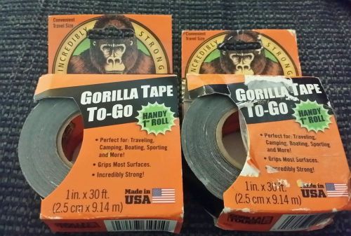 2 Pack Gorilla Glue Brand Duct Tape ~ 1in. x 30ft. ~ Tape To-Go Handy Roll Black