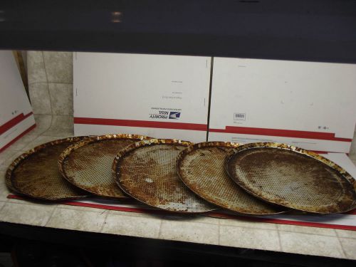 5 lot 16&#034; pizza hut pans well seasoned perforated thin crust commercial grade for sale