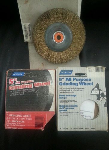 Norton 5&#034; x 1/2&#034; with 1&#034; arbor holes  grinding  wheels and brush #88201