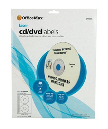 OfficeMax Laser, CD/DVD Labels, 40/Box, White