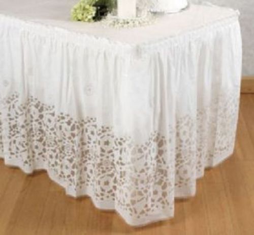 1- BANQUET BUFFET Serving Table Skirt 14&#039; x 29&#034; White Plastic Lace Print Pleated