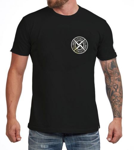 Stone island black kyle reflective logo t-shirt 100% cotton size m-3xl for sale