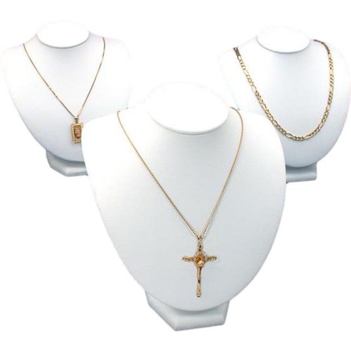 3Pc White Faux Leather Jewelry Necklace Display Bust 8&#034;
