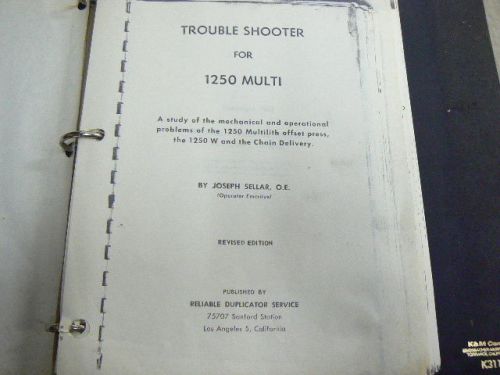 TROUBLE SHOOTER FOR 1250 MULTI Multilith Offset Press by Joseph Sellar, 1962
