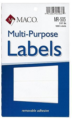 Maco white round multi-purpose labels, 5/16 inches in diameter, 1000 per box for sale