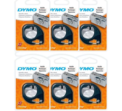Lot of 6 PK Dymo LetraTag Silver Metallic Label Tapes 1/2&#034; x 13&#039; LT 91338  NEW