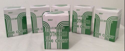 NEW LOT OF 6 BOXES OF MINT CELLO-WRAPPED TOOTHPICKS-1000 TOOTHPICKS/PACK