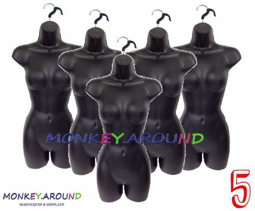 5 Female Mannequin Black LongTorso Body Form-5 Hanger,Display Women Dress Shirt
