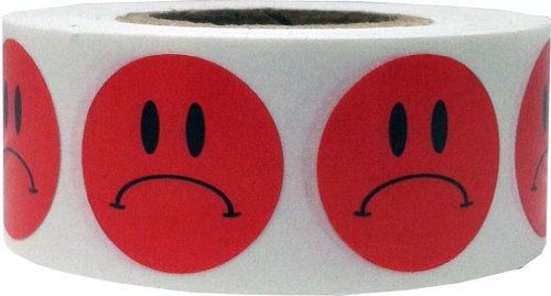 Red sad face frowney stickers 3/4&#034; inch round circle unhappy labels 500 total for sale
