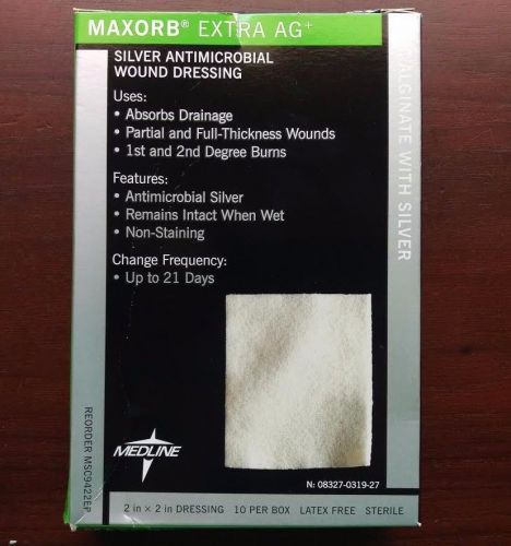1 Box of 10 Each MEDLINE Maxorb Extra AG+ Silver Wound Dressing 2&#034;x2&#034; #MSC9422EP