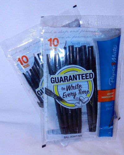 Paper Mate Black Ballpoint Pens 10pk Medium New Sealed Pack x2 20 Pens Total