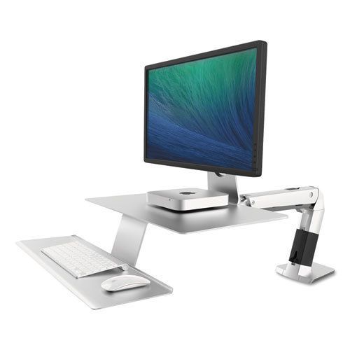 WorkFit-A Sit-Stand Workstation w/Suspended Keyboard, Apple iMac, Platinum