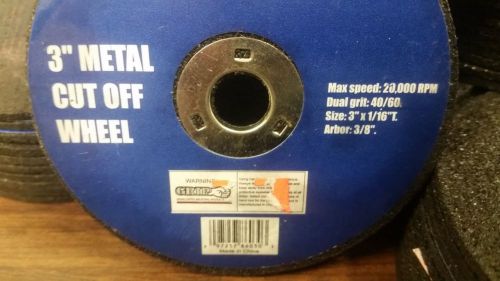 3&#034; Metal Cut off Wheel Duel Grit 40/60 3&#034; x 1/16&#034; 3/8&#034; Arbor 20K RPM Lot of 10