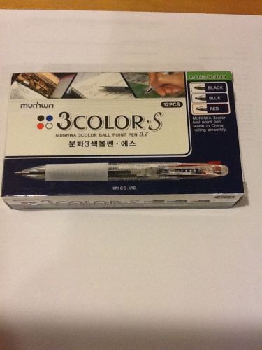 12 Ea Munhwa Multi Ball Point Pen (Black,Blue,Red 3 in1) US SELLER $14.99