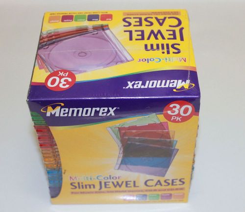 MEMOREX MULTI-COLOR SLIM CD JEWEL CASES 30PK - NEW SEALED PACKAGE  #G8