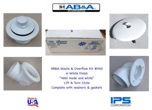 AB&amp;A #960 White Lift N Turn Tub Waste &amp; Overflow Kit Made in USA &#034;Nice&#034;