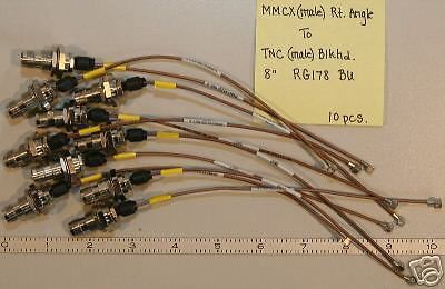 (10) MMCX(M)Rt Angle-TNC(Male-Bulkhead) RG178 Cables 8&#034;