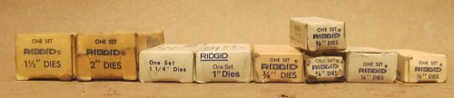 A SET OF NEW RIDGID PIPE DIES 1/8 1/4 3/8 1/2 34 1 1 1/4 1 1/2 2 FOR  DROP HEAD