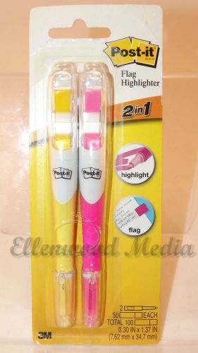 Post It Flag Highlighter 2 Pack Yellow Pink 2 in 1 with Cap 100 Flags New ZZ 3
