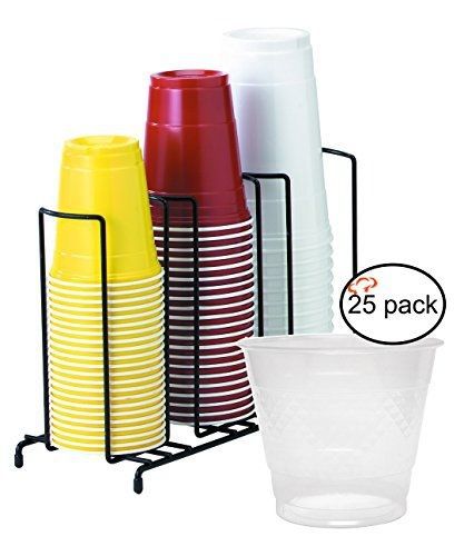 Tiger Chef 3-Section Cup And Lid Organizer Wire Rack With 25 Clear Disposable 9
