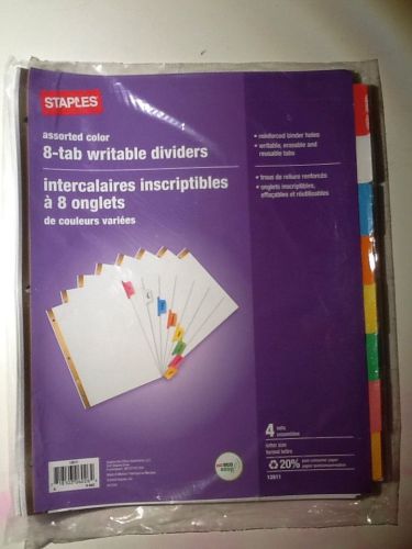 NIP STAPLES Assorted Color 8-Tab Writable Dividers - 4 sets in package