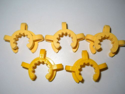 Lot of (5) Keck No. 14 Yellow Polyacetal Clamp Clips, 14/20 Joint