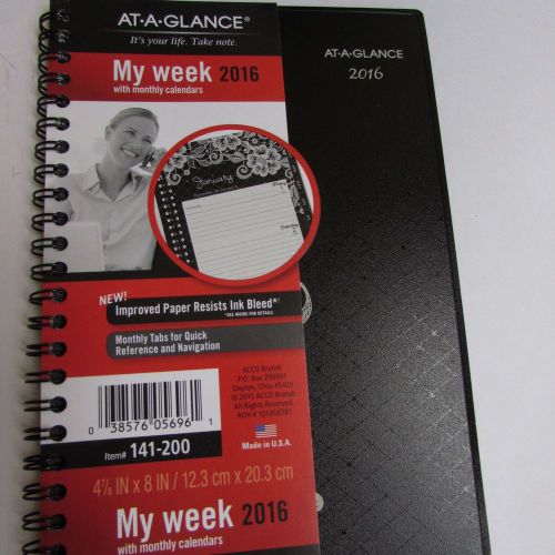 AT-A-GLANCE 141-200 My Week Planner 2016, 4 7/8 x 8 inch Black New