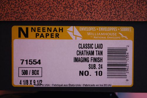 Box of 500 / NEENAH 71554 Classic Laid Chatham Tan 4-1/8 x 9-1/2 Envelopes S6344