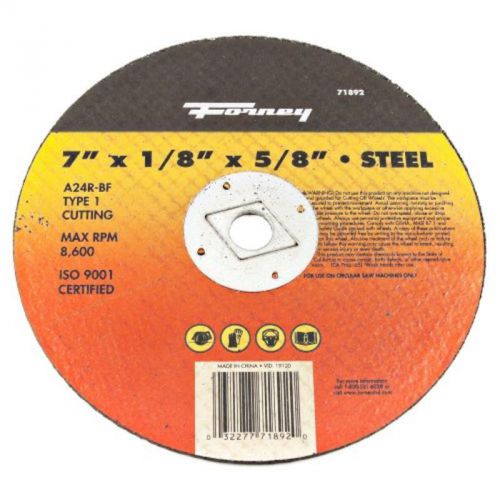 7&#034; by 1/8&#034; cut-off wheel with 5/8&#034; arbor, metal type 1, a24r-bf forney 71892 for sale