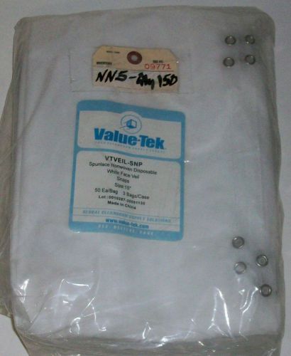 Value-Tek Disposable Spunlace Face Veils w/ Snaps 15&#034; VTVEIL-SNP 150-Pack NIB