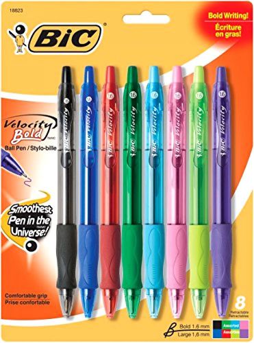 Ball Pen Point Bold Bic Velocity Fashion 1 6 Mm Assorted 8 Count New
