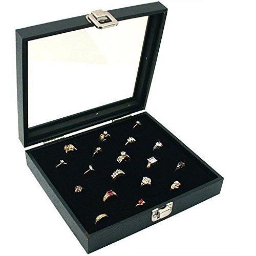 Glass Top Black Jewelry Display Case 36 Slot Ring Tray