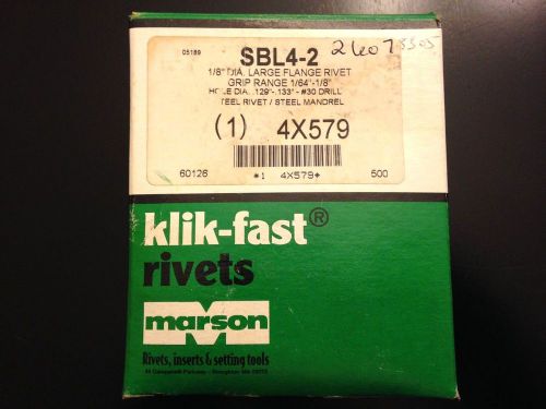 500 MARSON KLIK-FAST FLANGE RIVET SBL4-2 GRIP RANGE 1/64&#034;-1/8&#034; STEEL Lot 1