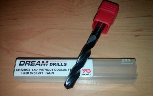 Original,YG1, DREAM DRILLS 7,8mm, DH424078 5xD, without coolant holes pack(1PCS)