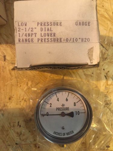 New in Box, Low Pressure Gauge 0-10 in.H2O 1/4&#034;NPT Brass, 2-1/2&#034; Dial
