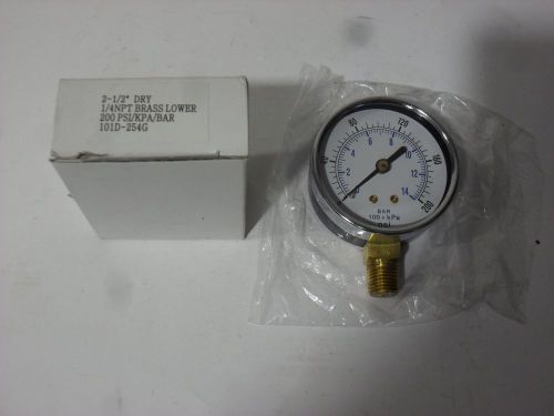 1- 2-se-101d-254c  2 1/2&#034; dry gauge 1/4&#034; npt brass lower 0-200 psi/kpa/bar for sale