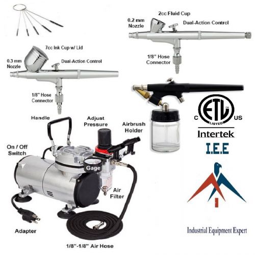 New 3 airbrush &amp; compressor kit dual-action air brush spray set tattoo nail art for sale