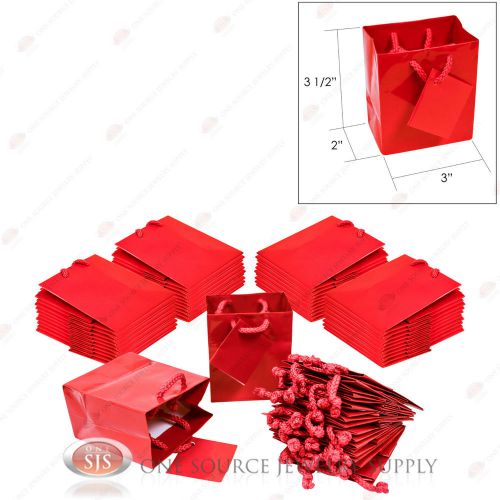 50 Solid Glossy Red Finish Paper Tote Gift Merchandise Bags 3&#034; x 2&#034; x 3 1/2&#034;H