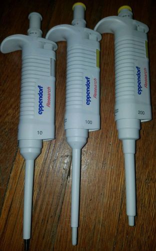 Lot 3X Eppendorf Research 0.5ul-10ul/10-100/20-200  uL  variable volume  Pipette