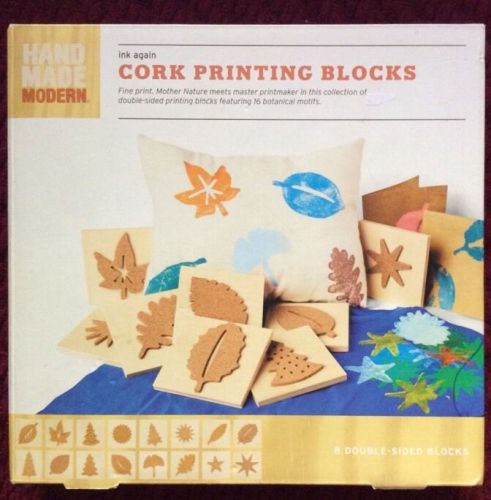 New Hand Made Modern ink again Cork Printing Blocks Art. Botanicals