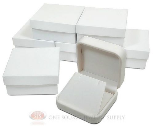 6 piece white leather earring jewelry gift box 2 3/4&#034; x 2 3/4&#034; x 1 1/8&#034; for sale