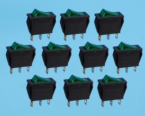 10pcs button on-off 3 pin dpst rocker switch 250v ac 16a kcd3-101 green new for sale